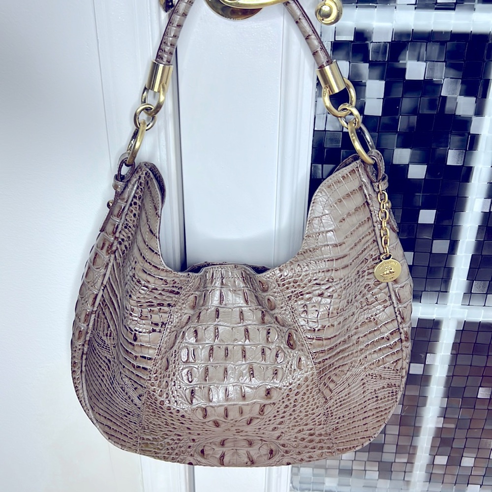 💕 Brahmin gray crocodile leather large top handle satchel bag 💕